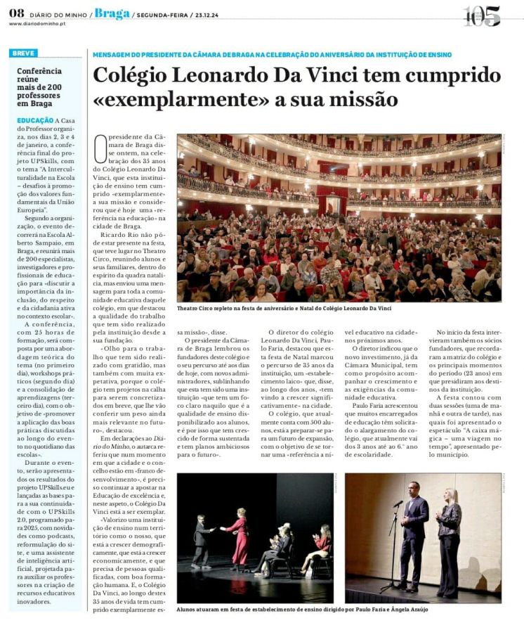 Col&eacute;gio Leonardo da Vinci tem cumprido exemplarmente a sua fun&ccedil;&atilde;o